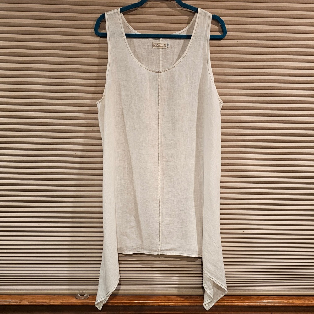 Bodil Womens XL Cream Linen Sharkbite Hem Tunic Tank Top Made in USA Vintage